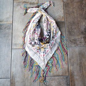 Tribal Square Scarf Colorful Fringe Tassel Lightweight Southwestern Boho Casual